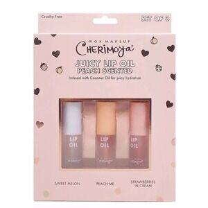 Max Makeup Cherimoya Set of 3 Lip Oil Juicy PEACH Melon Strawberry Scented New